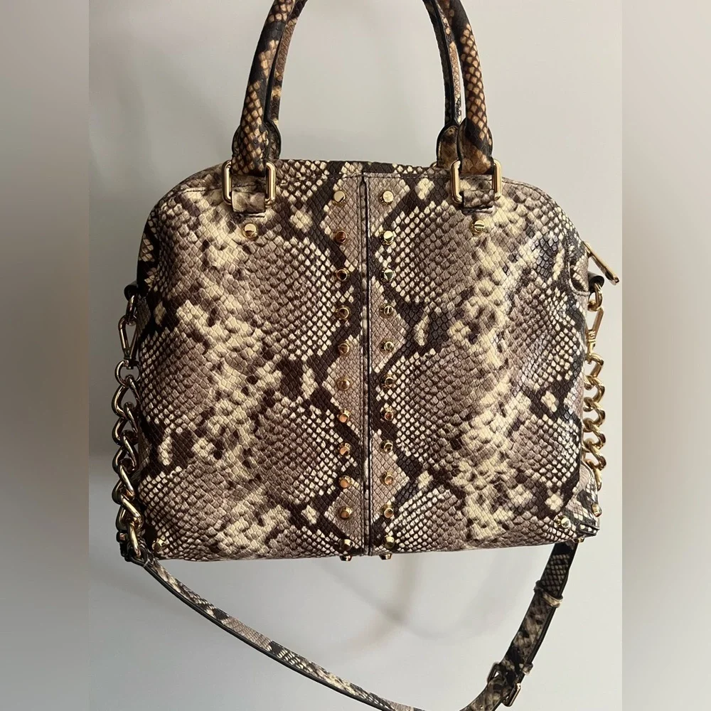Michael Kors Astor Studded Snake-Embossed Leather Satchel handbag